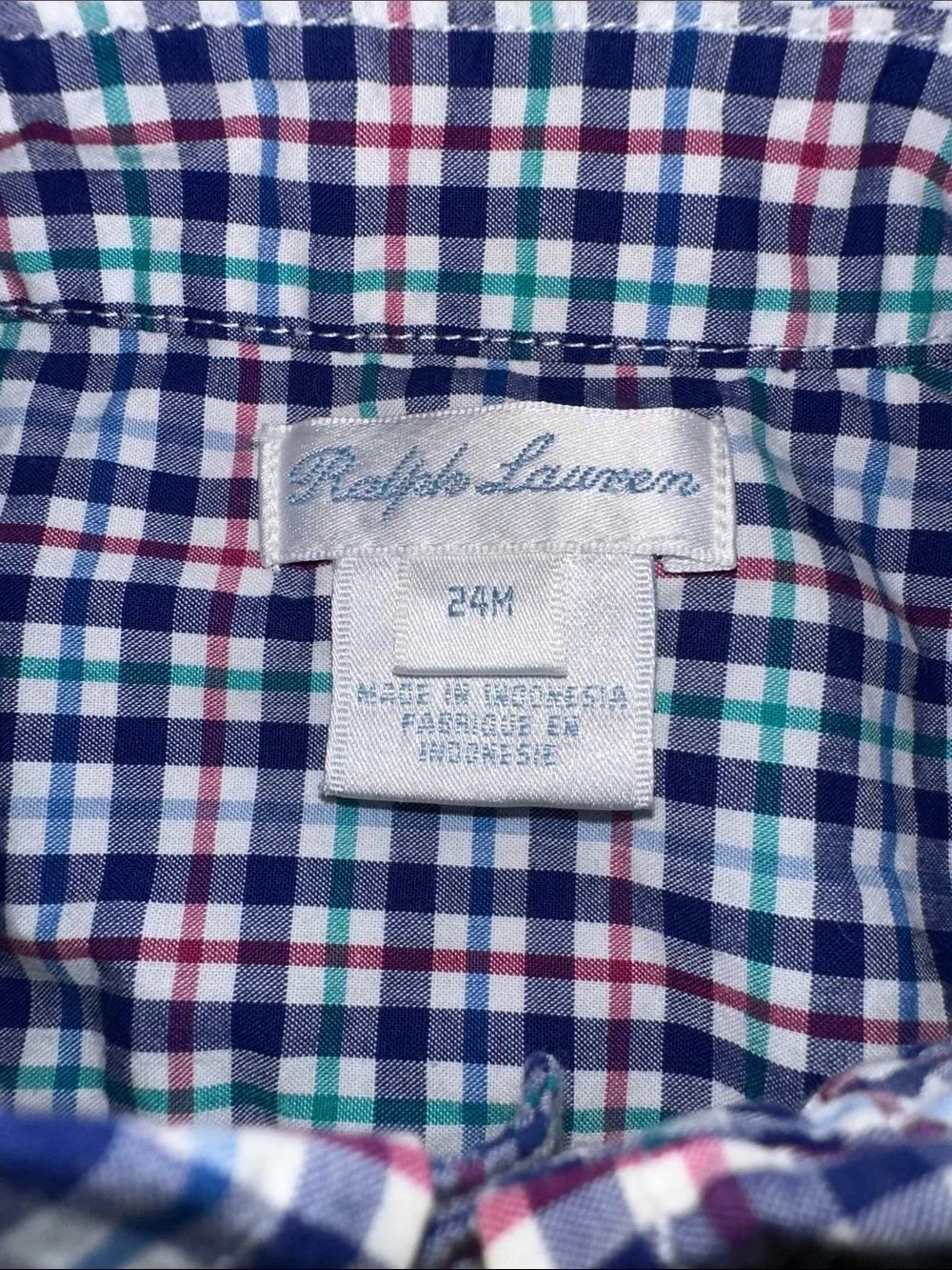 Ralph Lauren Boys Navy, Green and White Plaid Button-Down Shirt